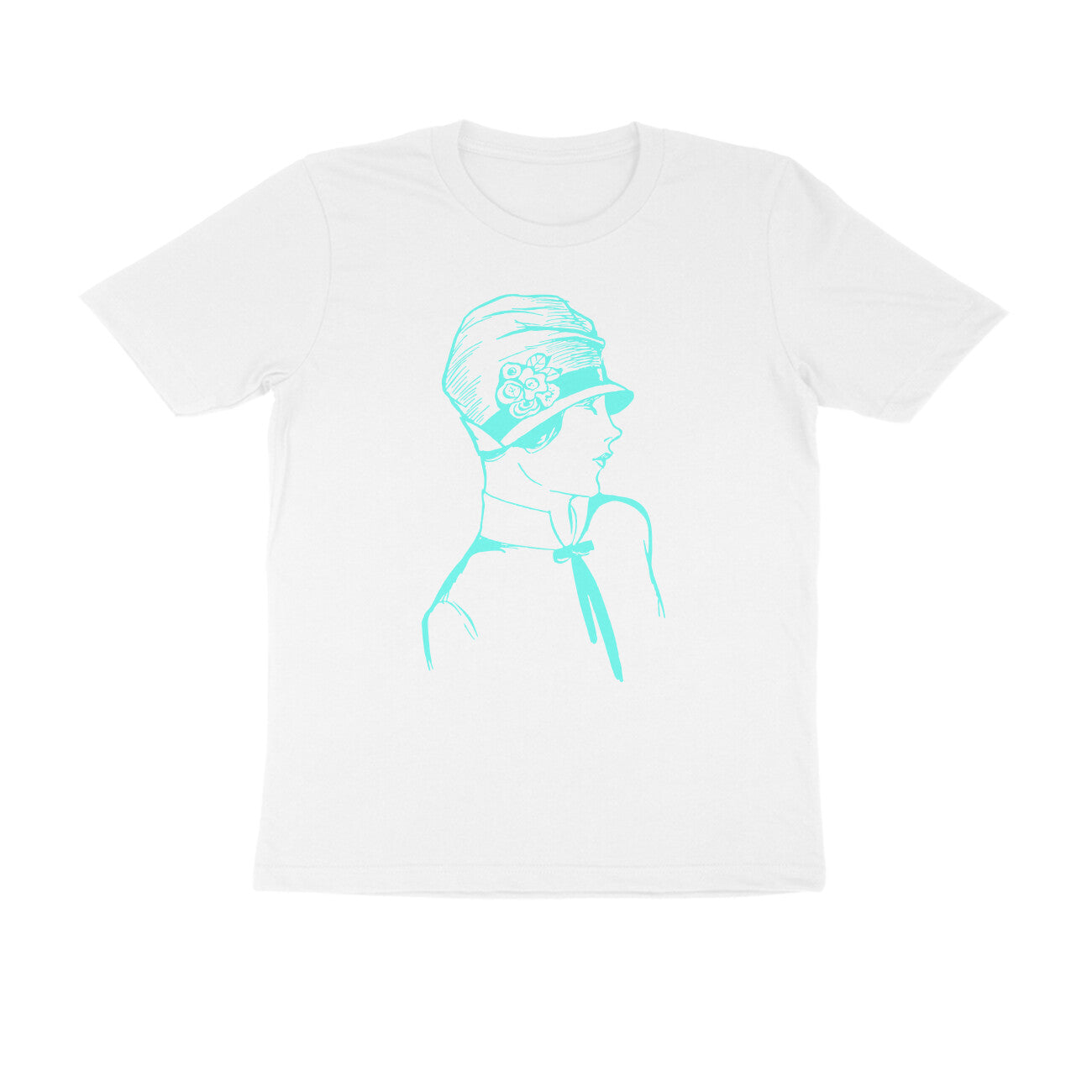 Half Sleeve Round Neck T-Shirt β Cyan Retro β Classy - Woman puraidoprints