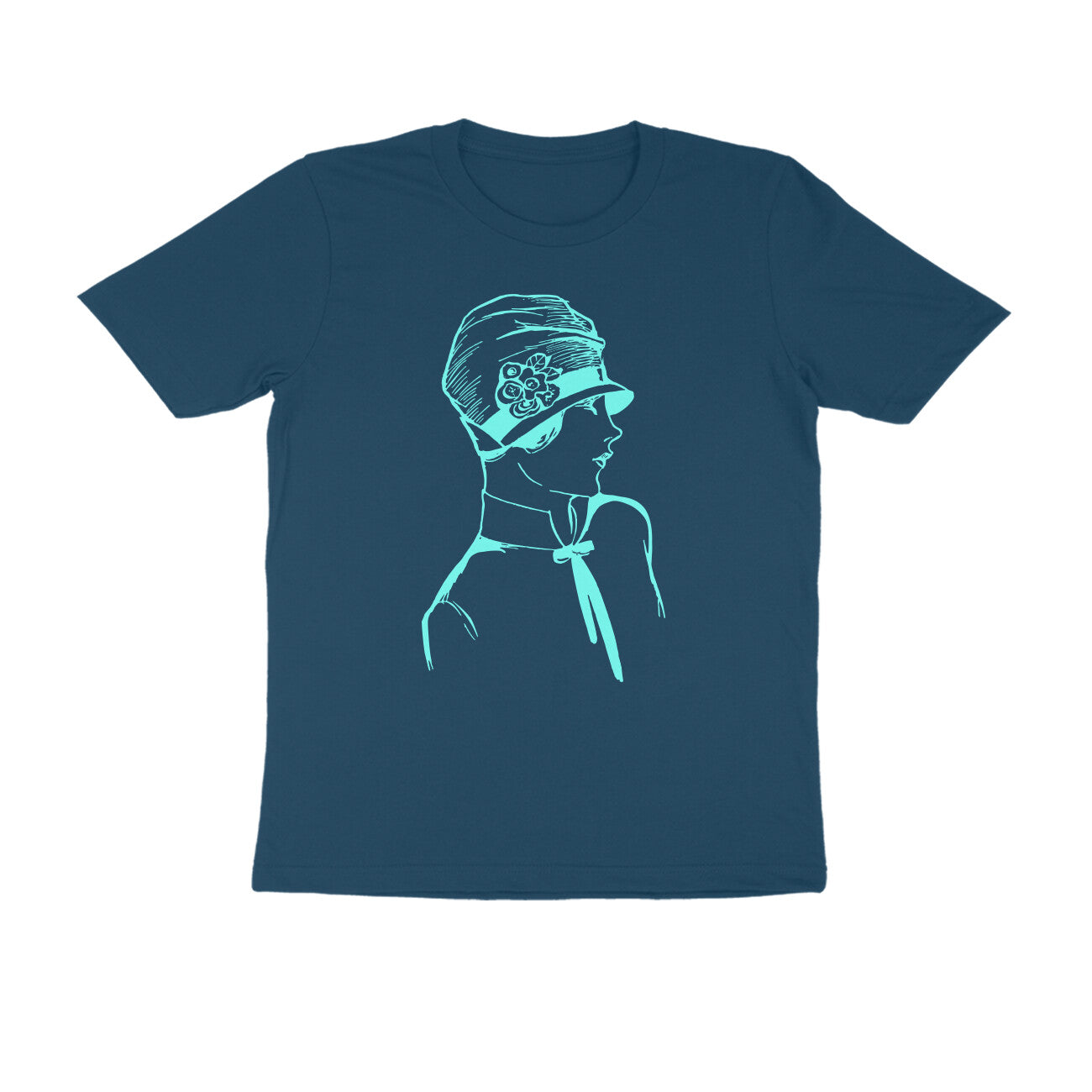 Half Sleeve Round Neck T-Shirt β Cyan Retro β Classy - Woman puraidoprints