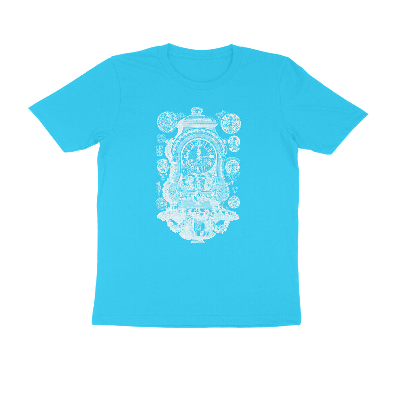 Half Sleeve Round Neck T-Shirt β White Vintage clock puraidoprints