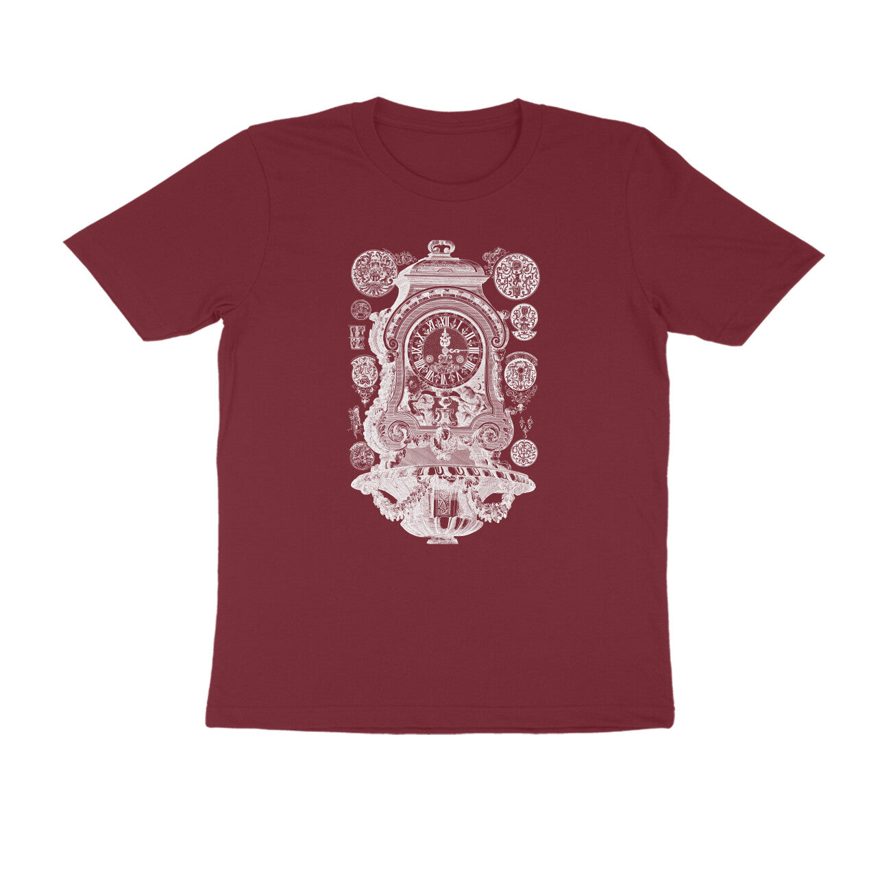 Half Sleeve Round Neck T-Shirt β White Vintage clock puraidoprints