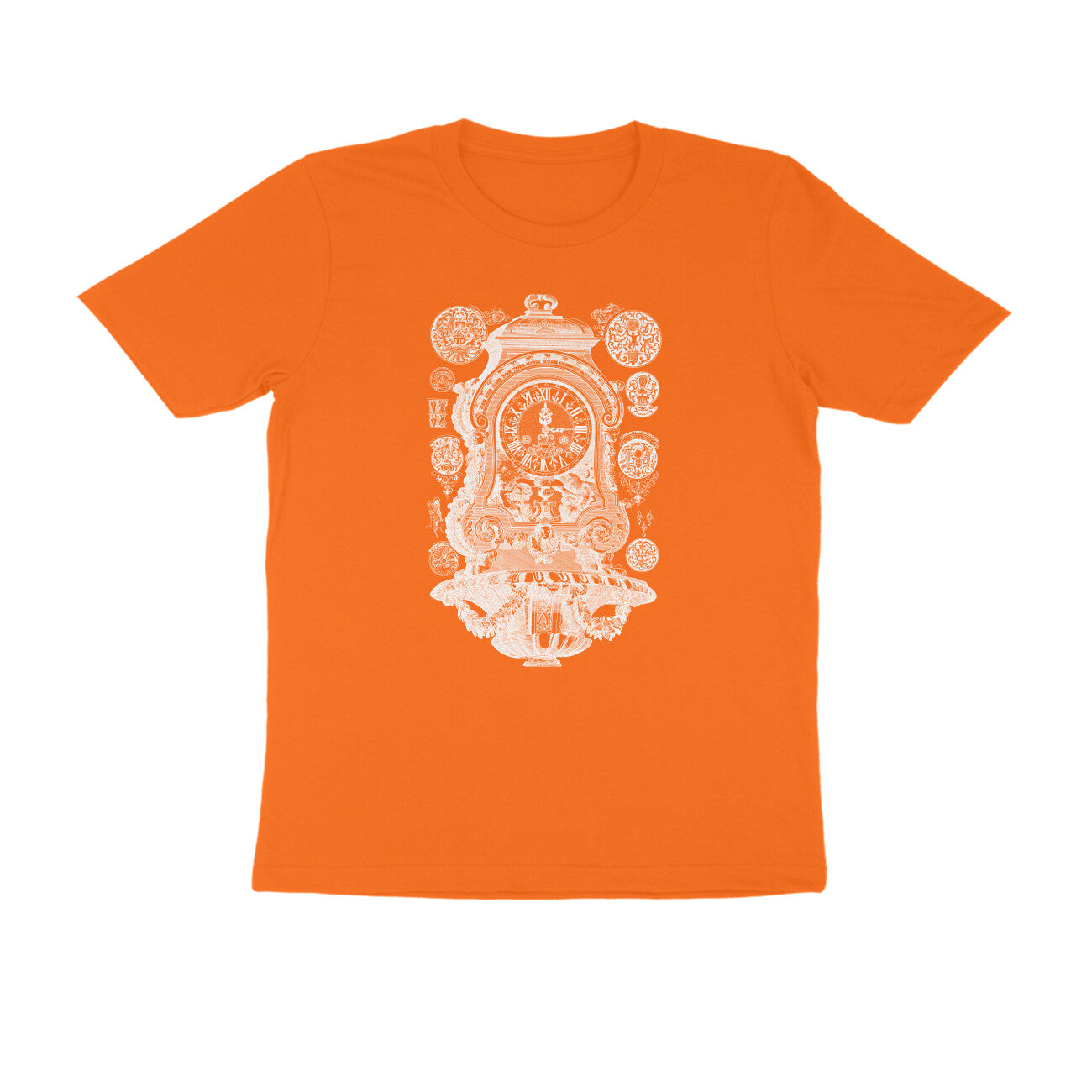 Half Sleeve Round Neck T-Shirt β White Vintage clock puraidoprints