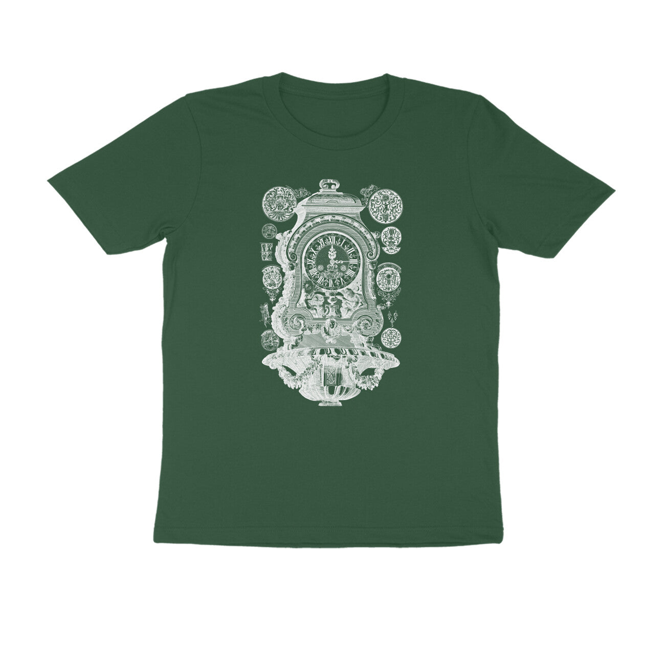 Half Sleeve Round Neck T-Shirt β White Vintage clock puraidoprints