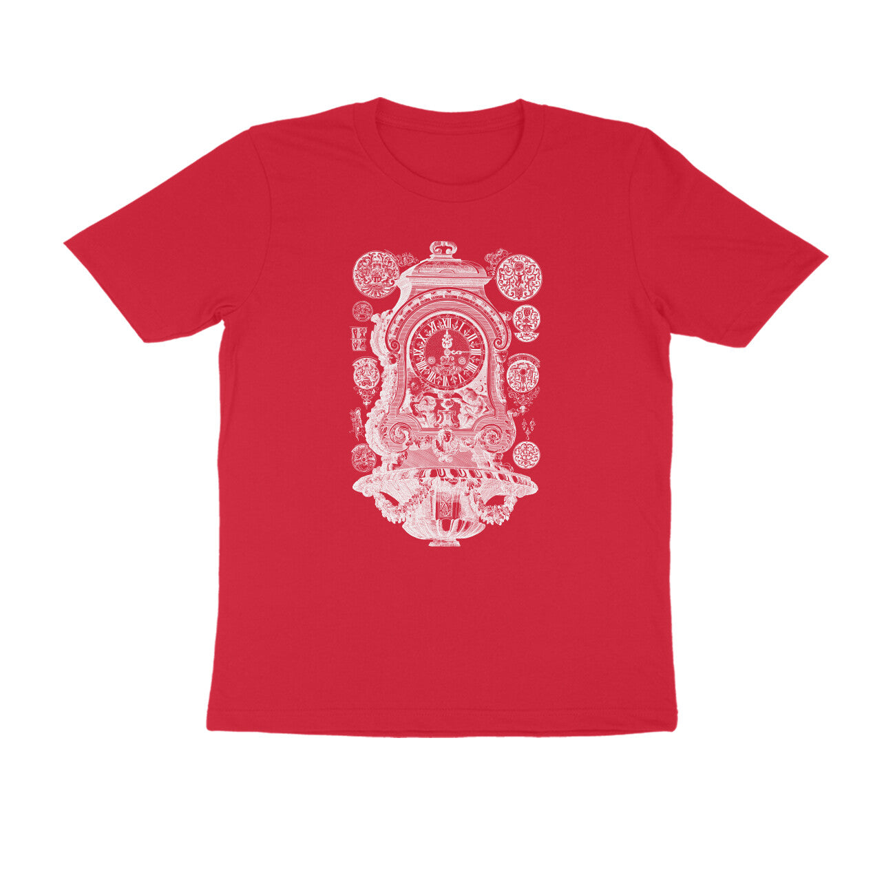 Half Sleeve Round Neck T-Shirt β White Vintage clock puraidoprints