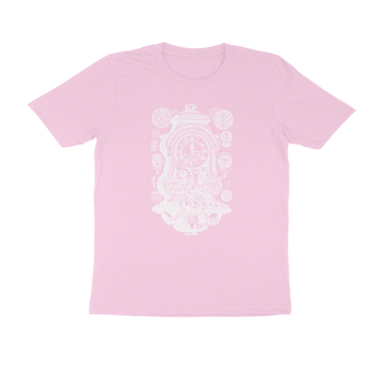 Half Sleeve Round Neck T-Shirt β White Vintage clock puraidoprints