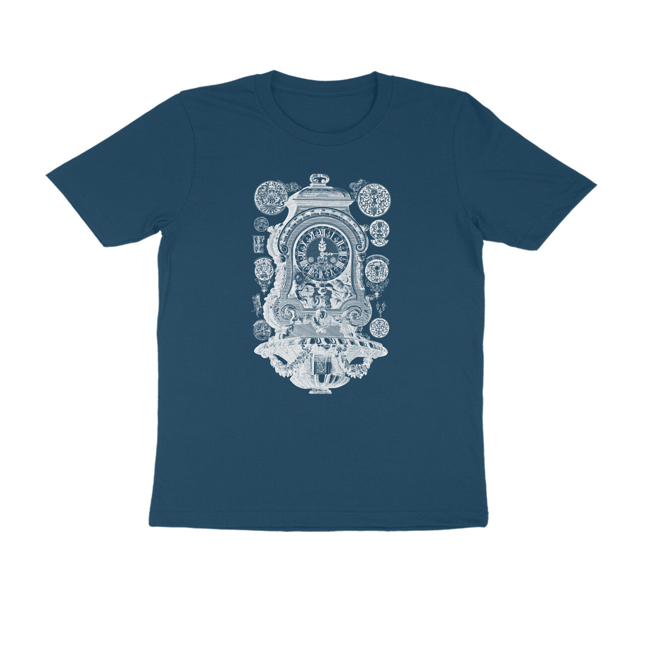 Half Sleeve Round Neck T-Shirt β White Vintage clock puraidoprints