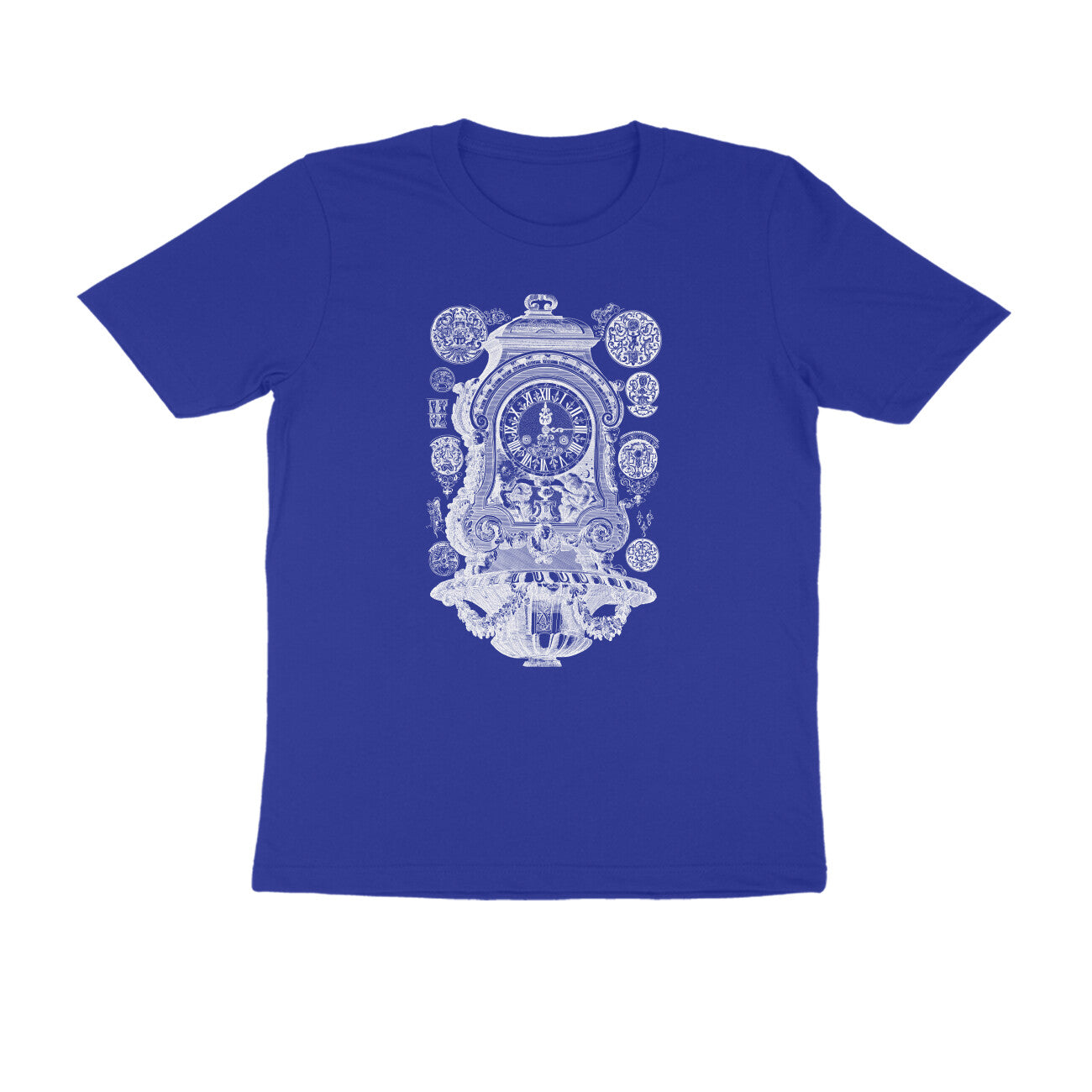Half Sleeve Round Neck T-Shirt β White Vintage clock puraidoprints