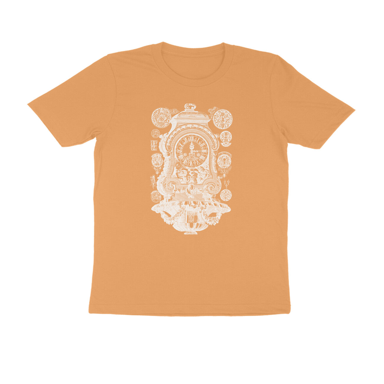 Half Sleeve Round Neck T-Shirt β White Vintage clock puraidoprints