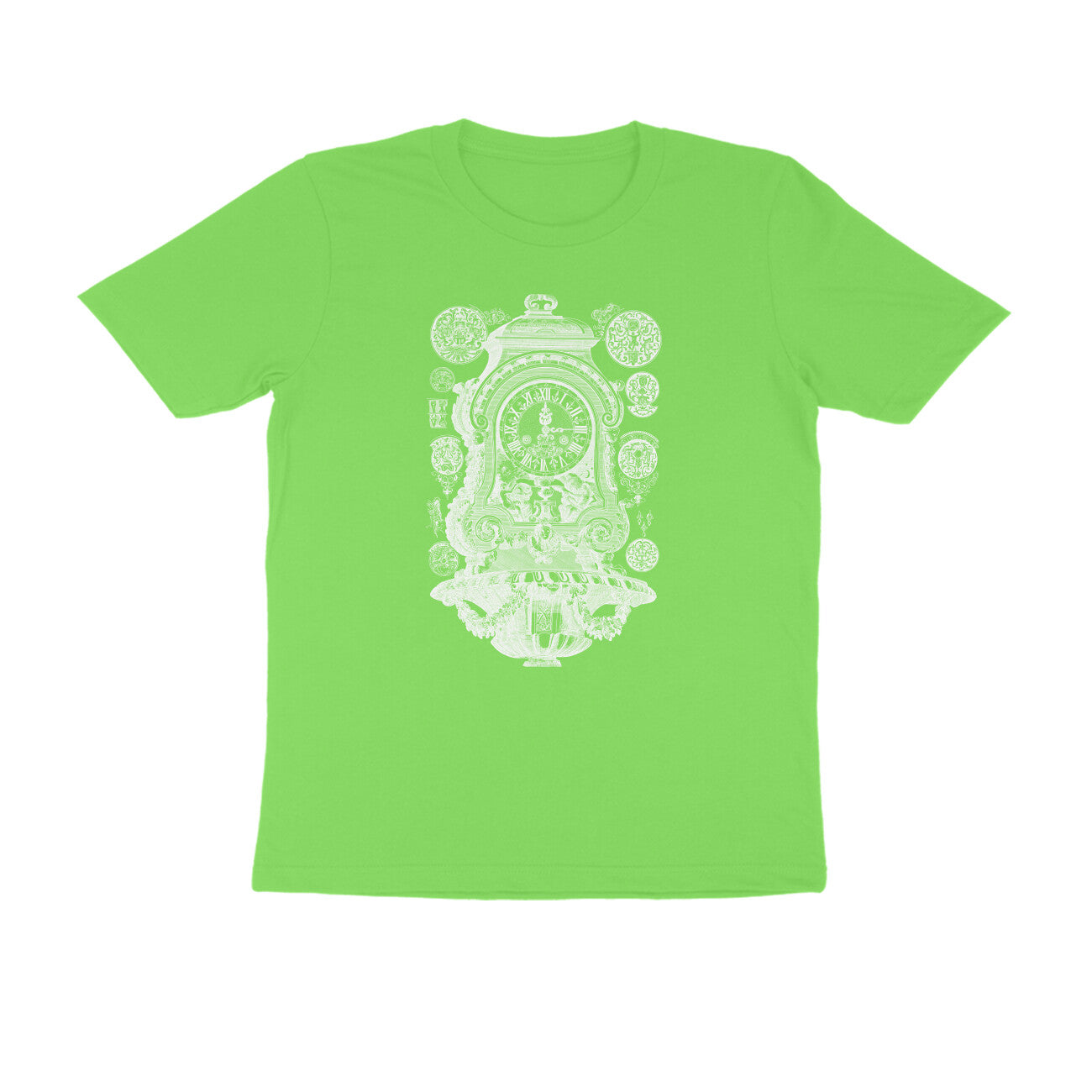 Half Sleeve Round Neck T-Shirt β White Vintage clock puraidoprints