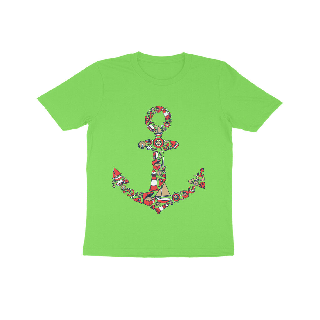 Kids' Half Sleeve Round Neck Tshirt β Anchor Red puraidoprints