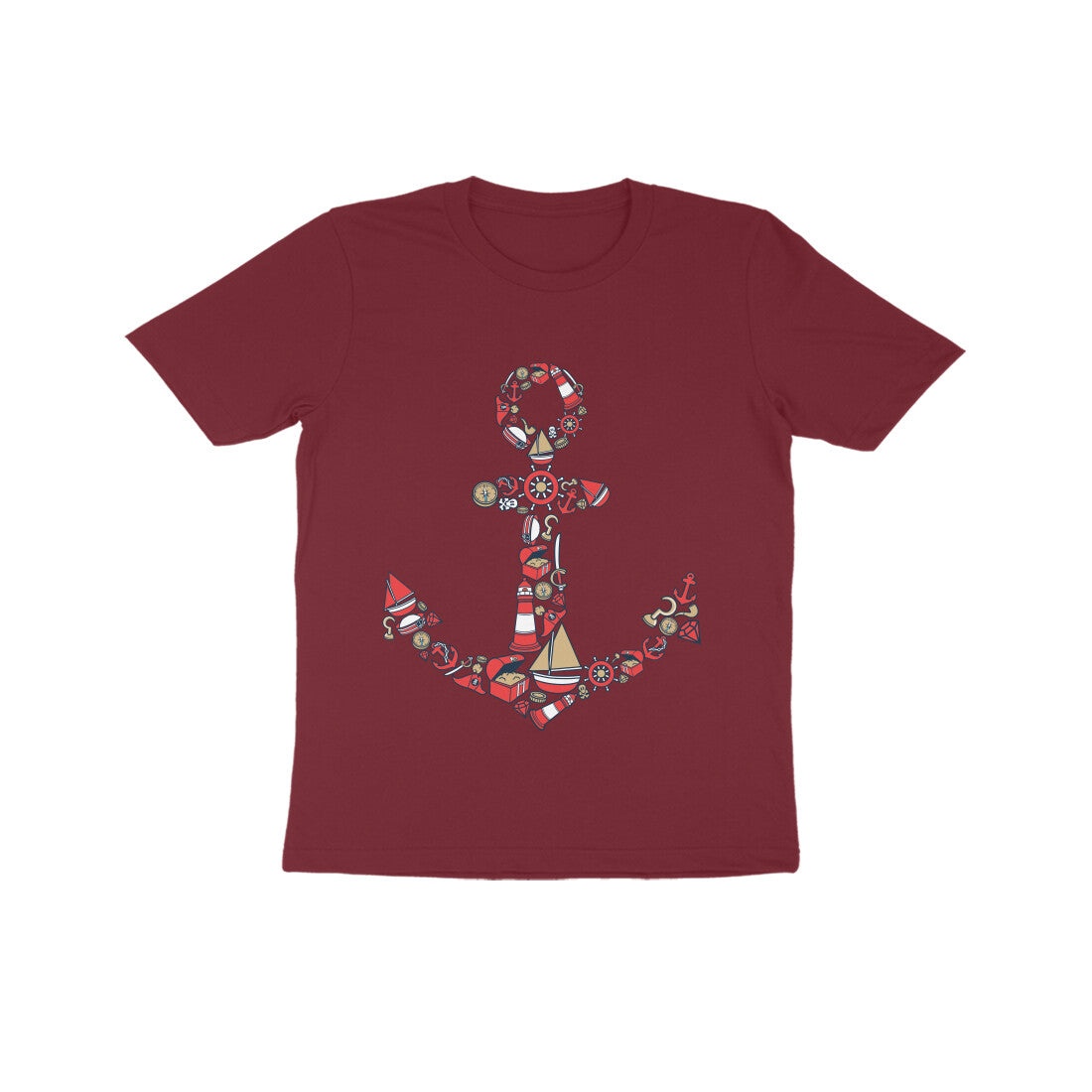Kids' Half Sleeve Round Neck Tshirt β Anchor Red puraidoprints