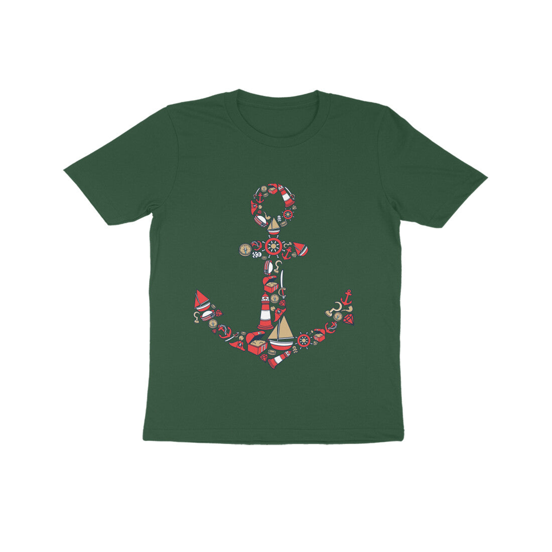 Kids' Half Sleeve Round Neck Tshirt β Anchor Red puraidoprints