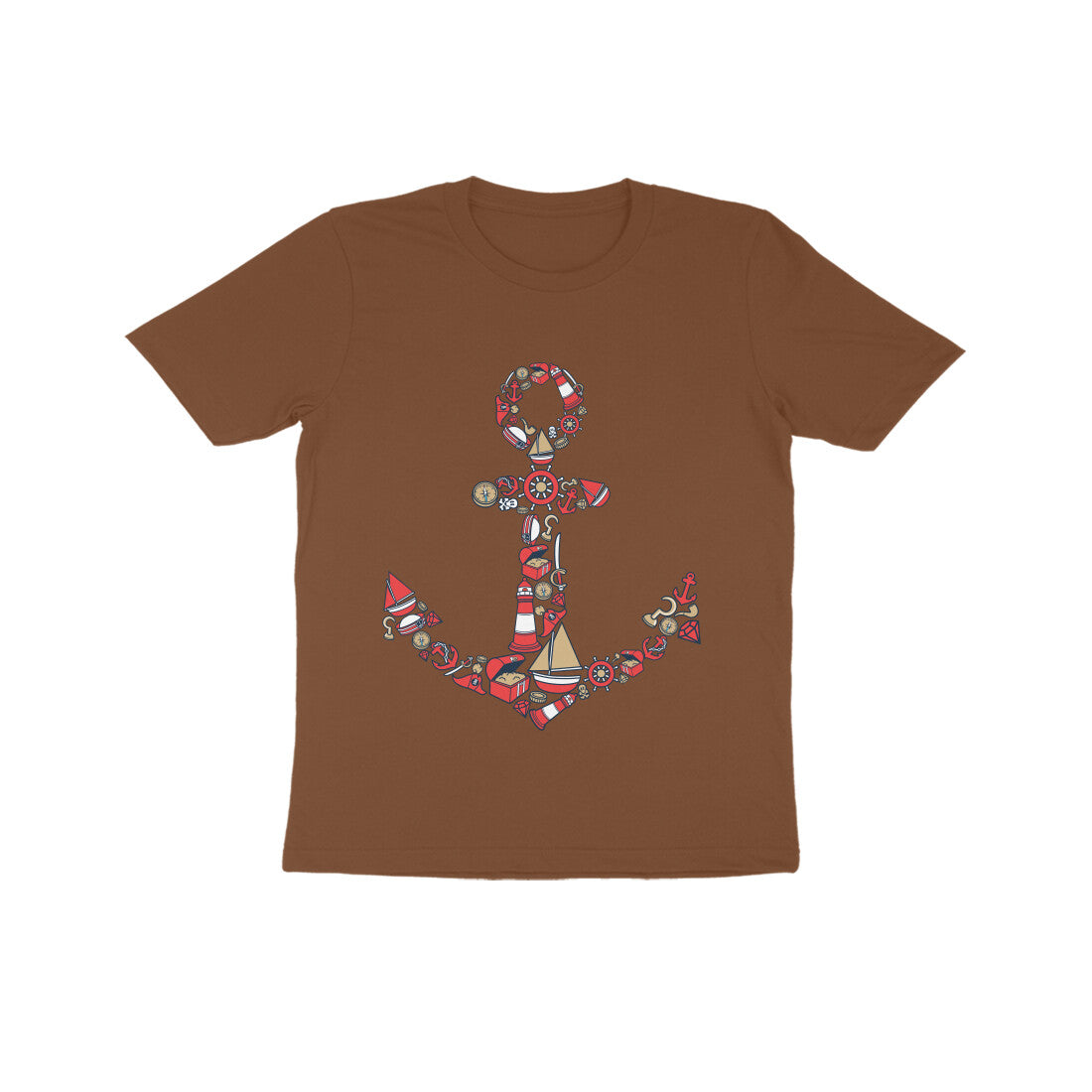 Kids' Half Sleeve Round Neck Tshirt β Anchor Red puraidoprints