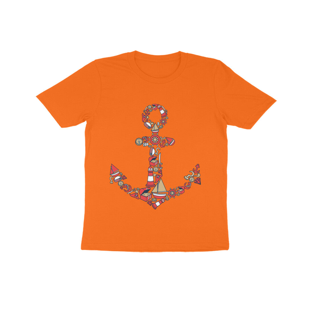 Kids' Half Sleeve Round Neck Tshirt β Anchor Red puraidoprints