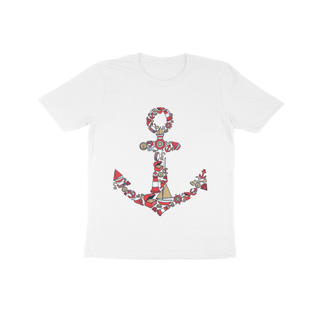 Kids' Half Sleeve Round Neck Tshirt β Anchor Red puraidoprints
