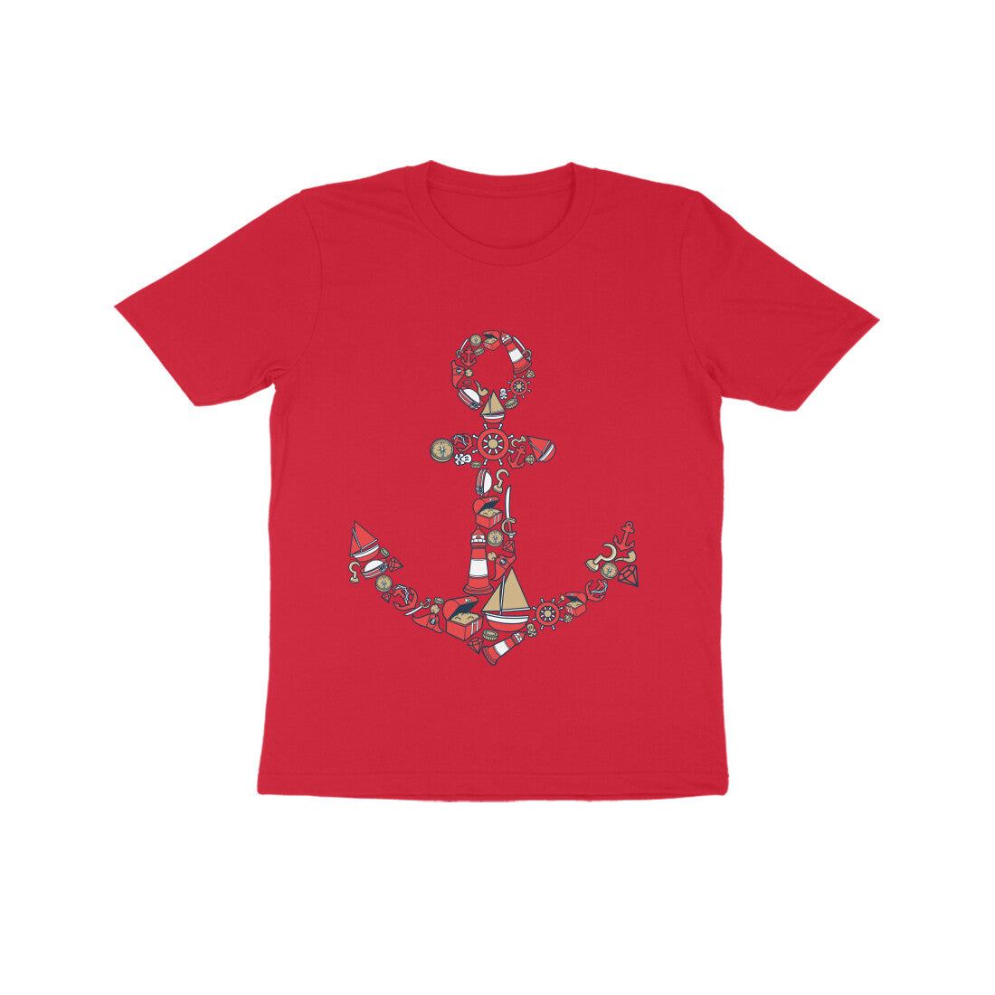 Kids' Half Sleeve Round Neck Tshirt β Anchor Red puraidoprints