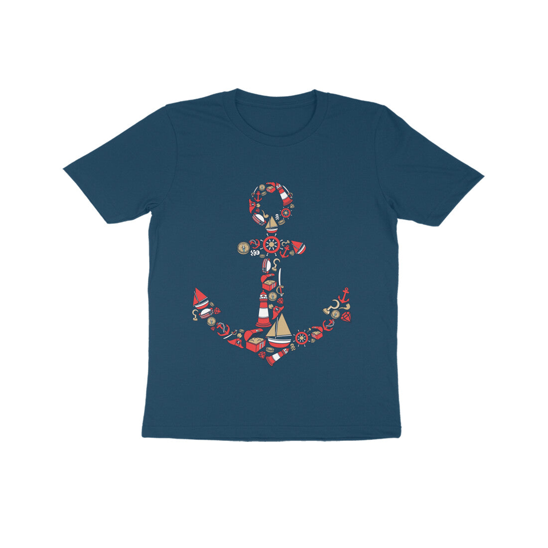 Kids' Half Sleeve Round Neck Tshirt β Anchor Red puraidoprints