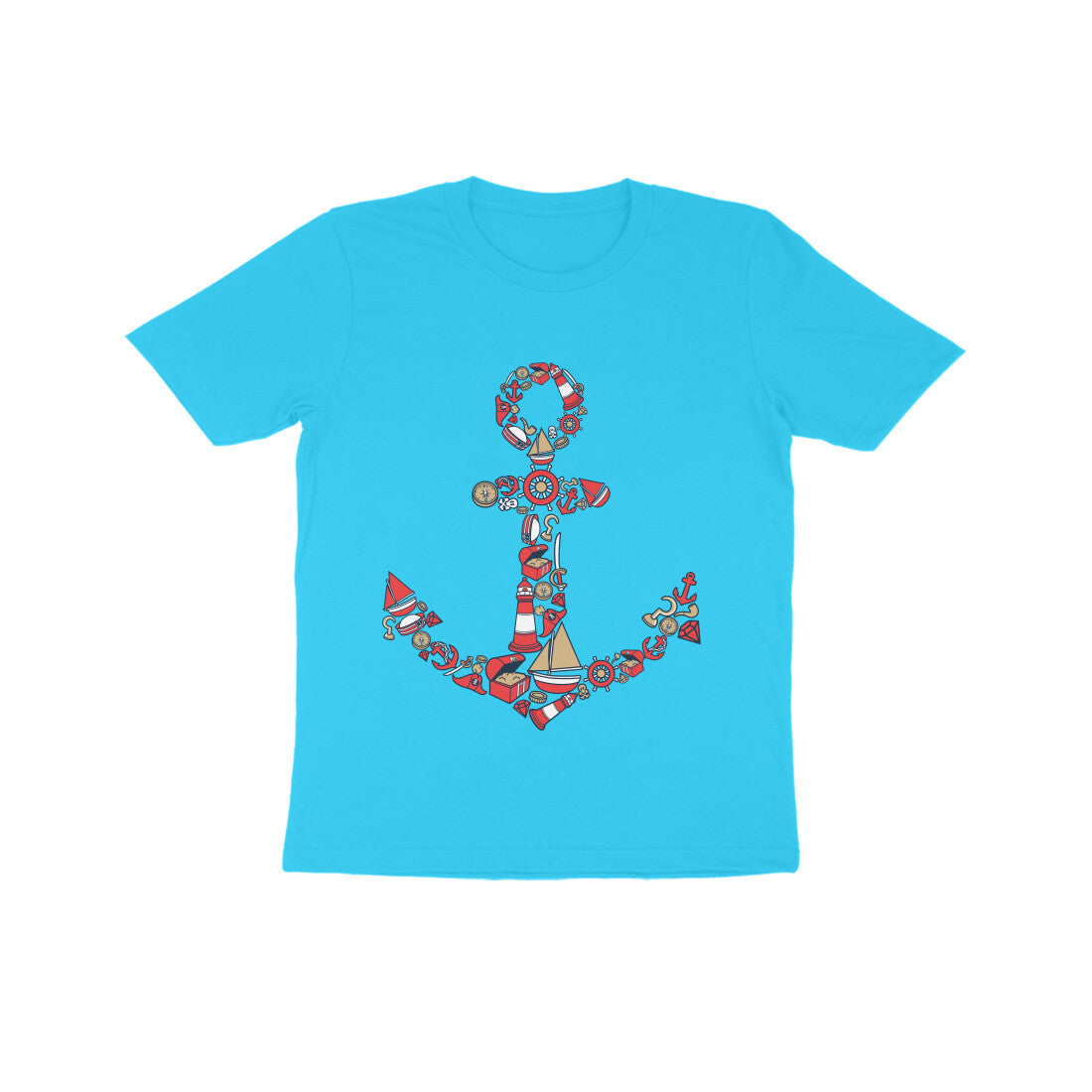 Kids' Half Sleeve Round Neck Tshirt β Anchor Red puraidoprints