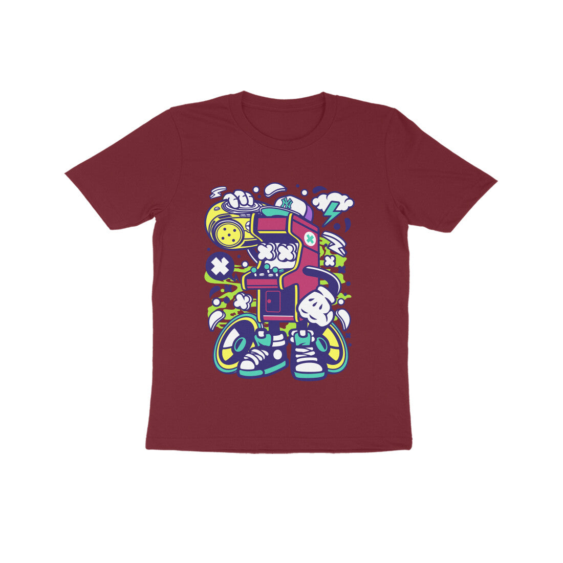 Kids' Half Sleeve Round Neck Tshirt - Arcade Game Boombox 2 puraidoprints