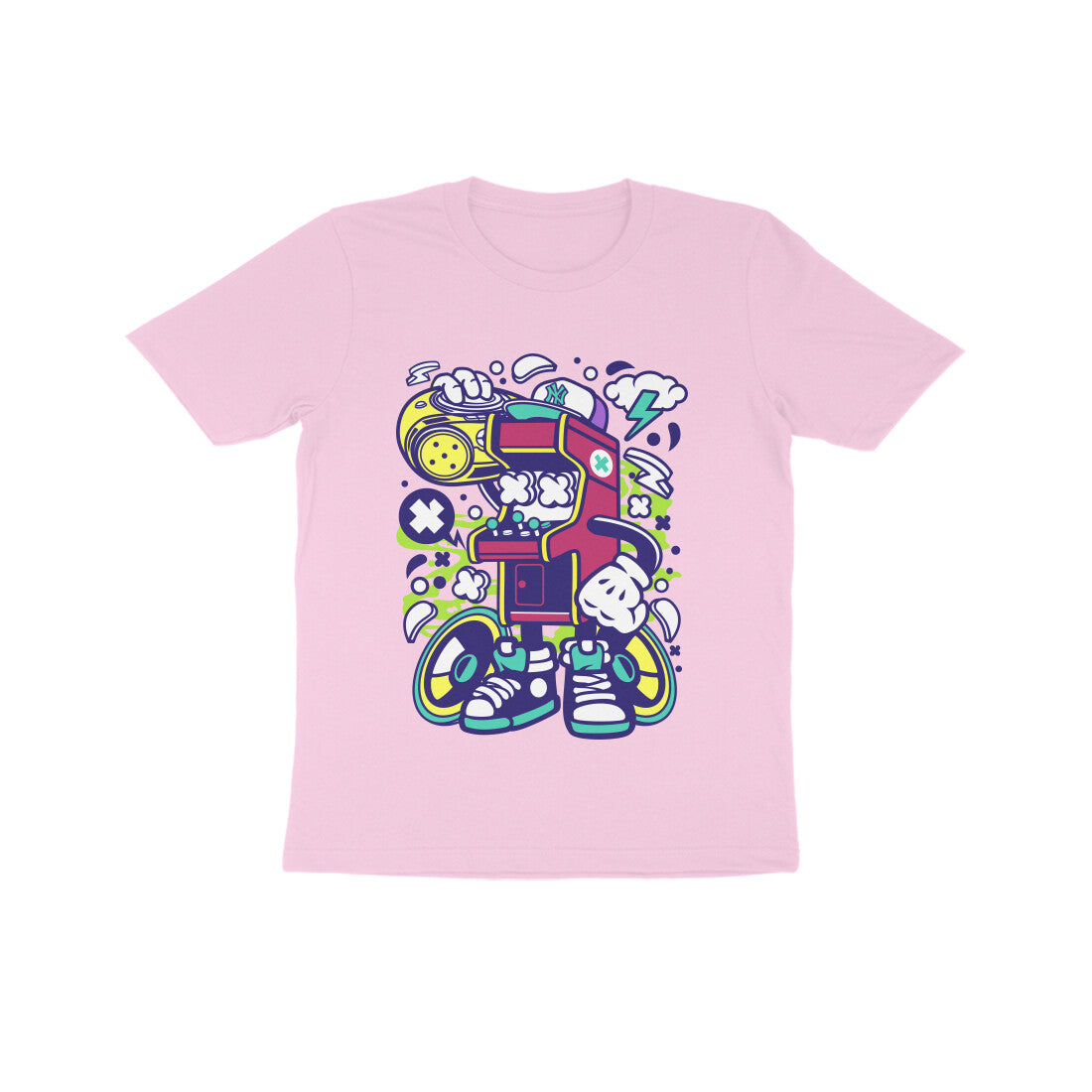Kids' Half Sleeve Round Neck Tshirt - Arcade Game Boombox 2 puraidoprints
