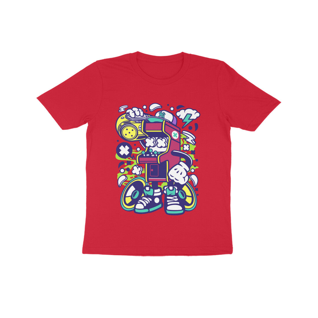 Kids' Half Sleeve Round Neck Tshirt - Arcade Game Boombox 2 puraidoprints