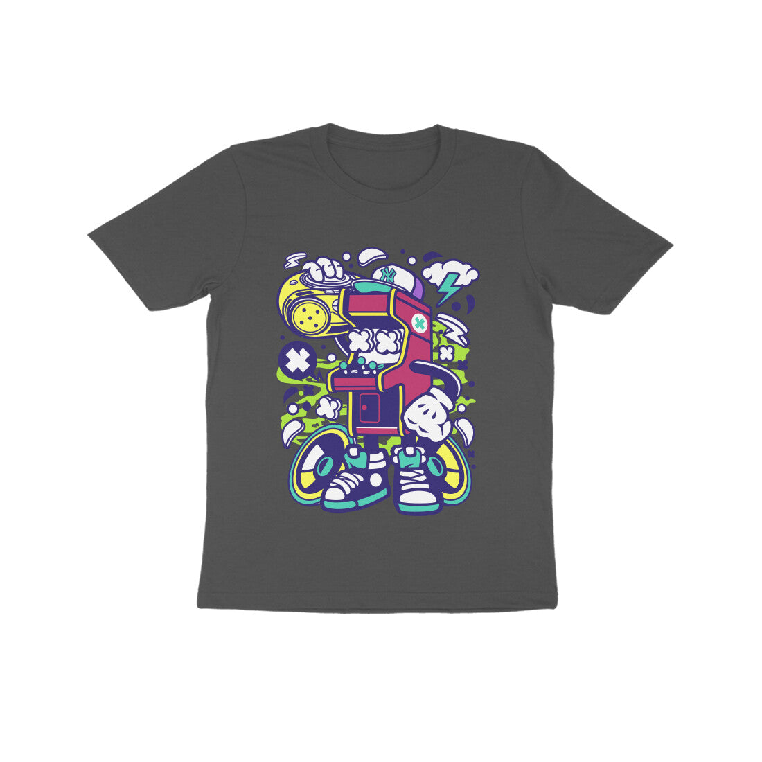 Kids' Half Sleeve Round Neck Tshirt - Arcade Game Boombox 2 puraidoprints