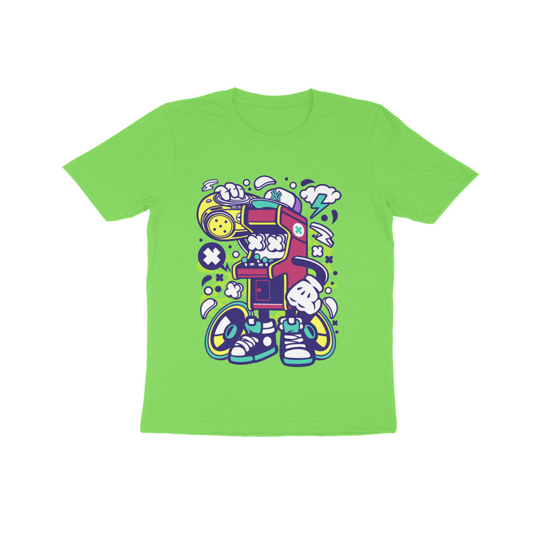 Kids' Half Sleeve Round Neck Tshirt - Arcade Game Boombox 2 puraidoprints
