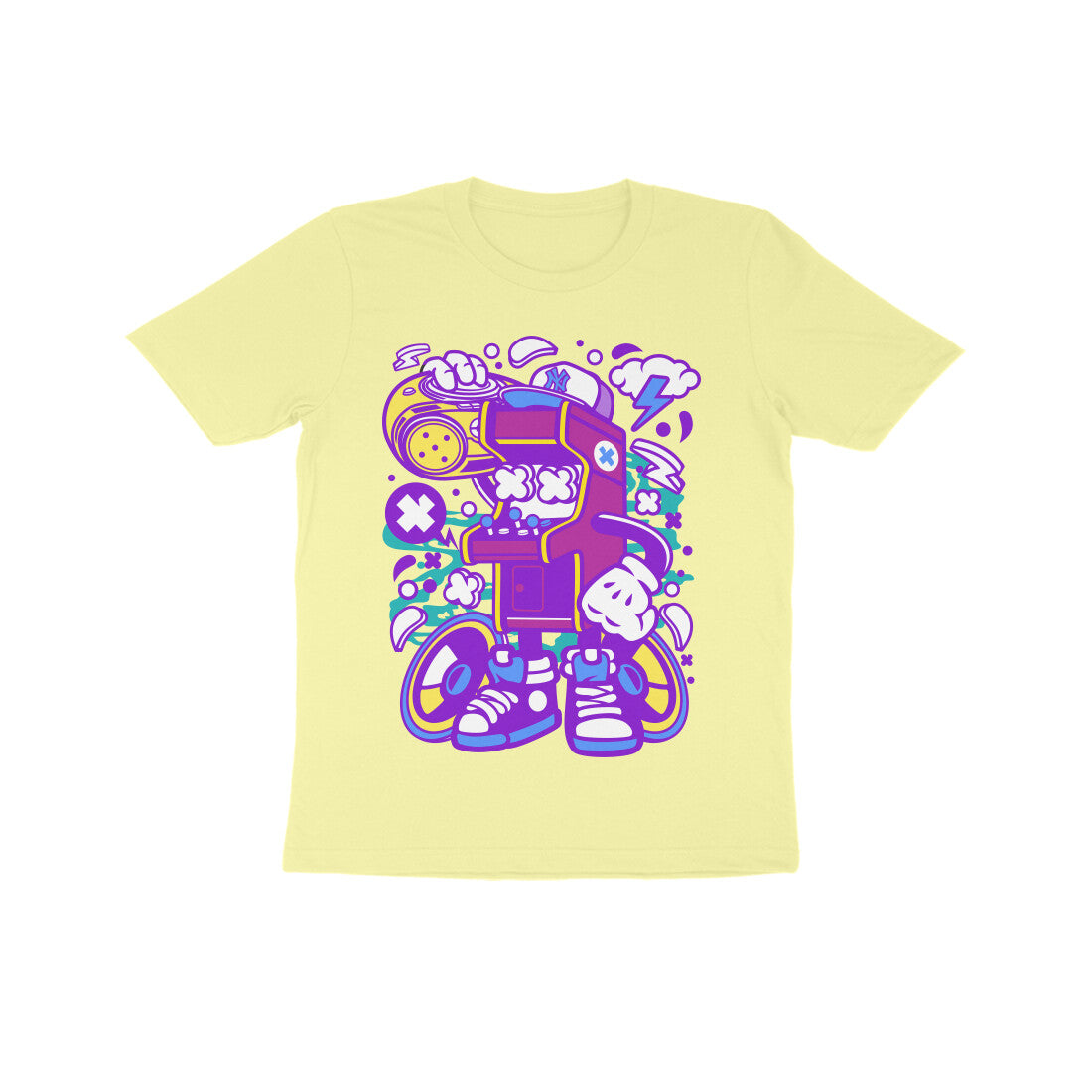Kids' Half Sleeve Round Neck Tshirt - Arcade Game Boombox - Pink puraidoprints