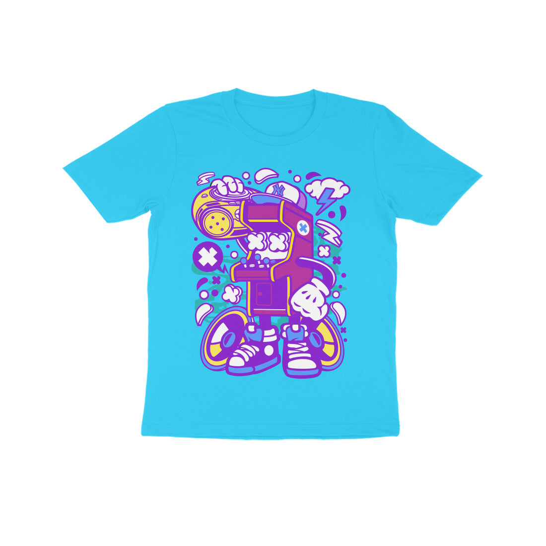 Kids' Half Sleeve Round Neck Tshirt - Arcade Game Boombox - Pink puraidoprints