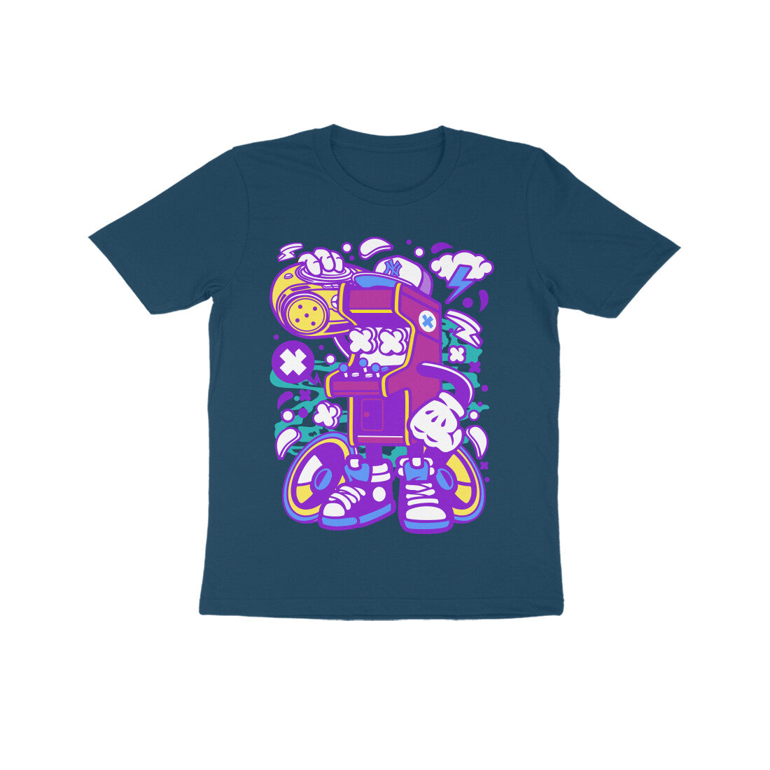Kids' Half Sleeve Round Neck Tshirt - Arcade Game Boombox - Pink puraidoprints