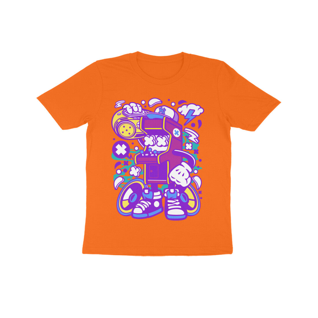 Kids' Half Sleeve Round Neck Tshirt - Arcade Game Boombox - Pink puraidoprints