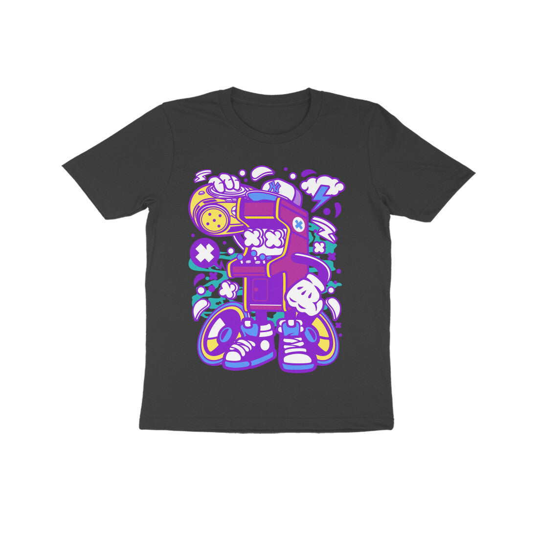 Kids' Half Sleeve Round Neck Tshirt - Arcade Game Boombox - Pink puraidoprints