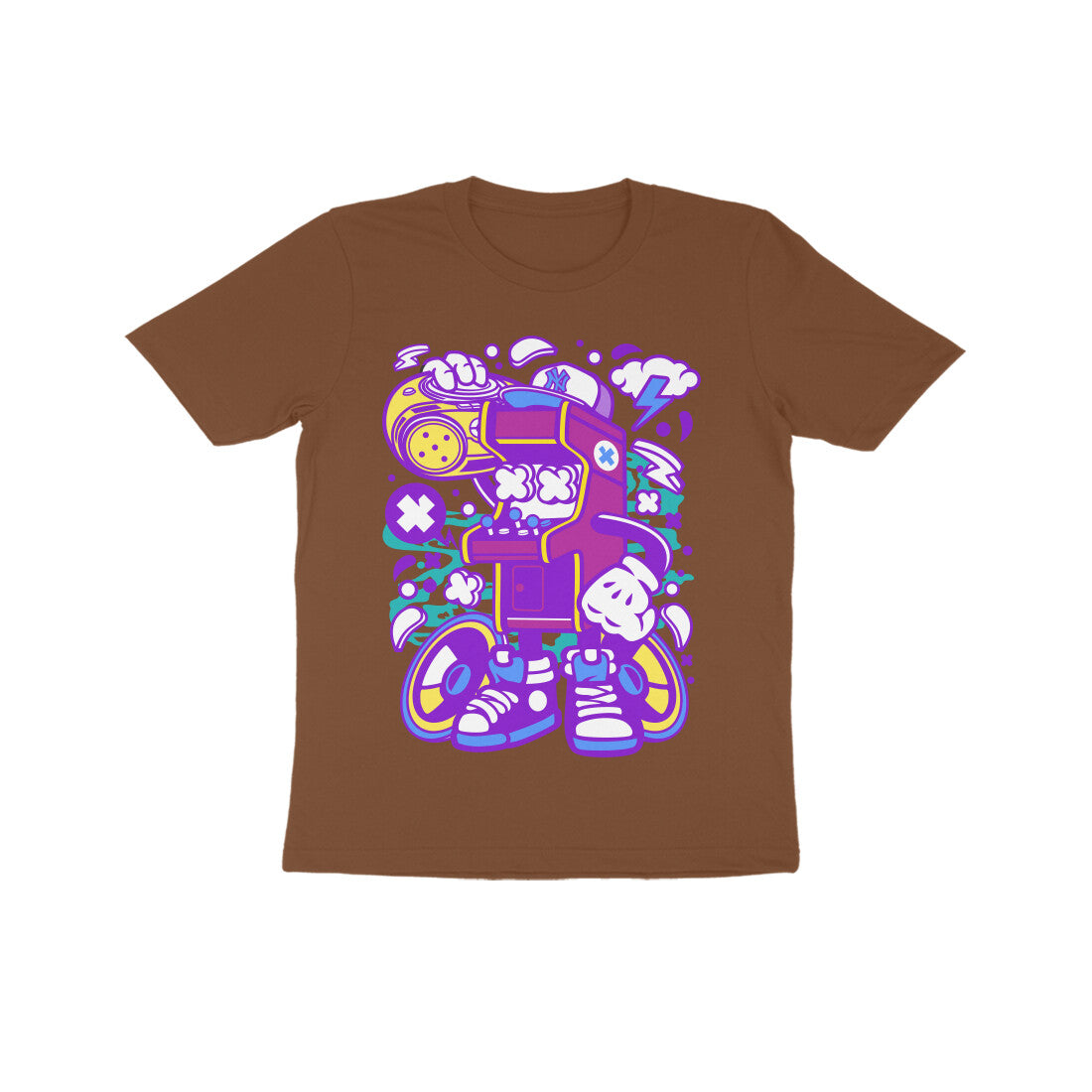 Kids' Half Sleeve Round Neck Tshirt - Arcade Game Boombox - Pink puraidoprints