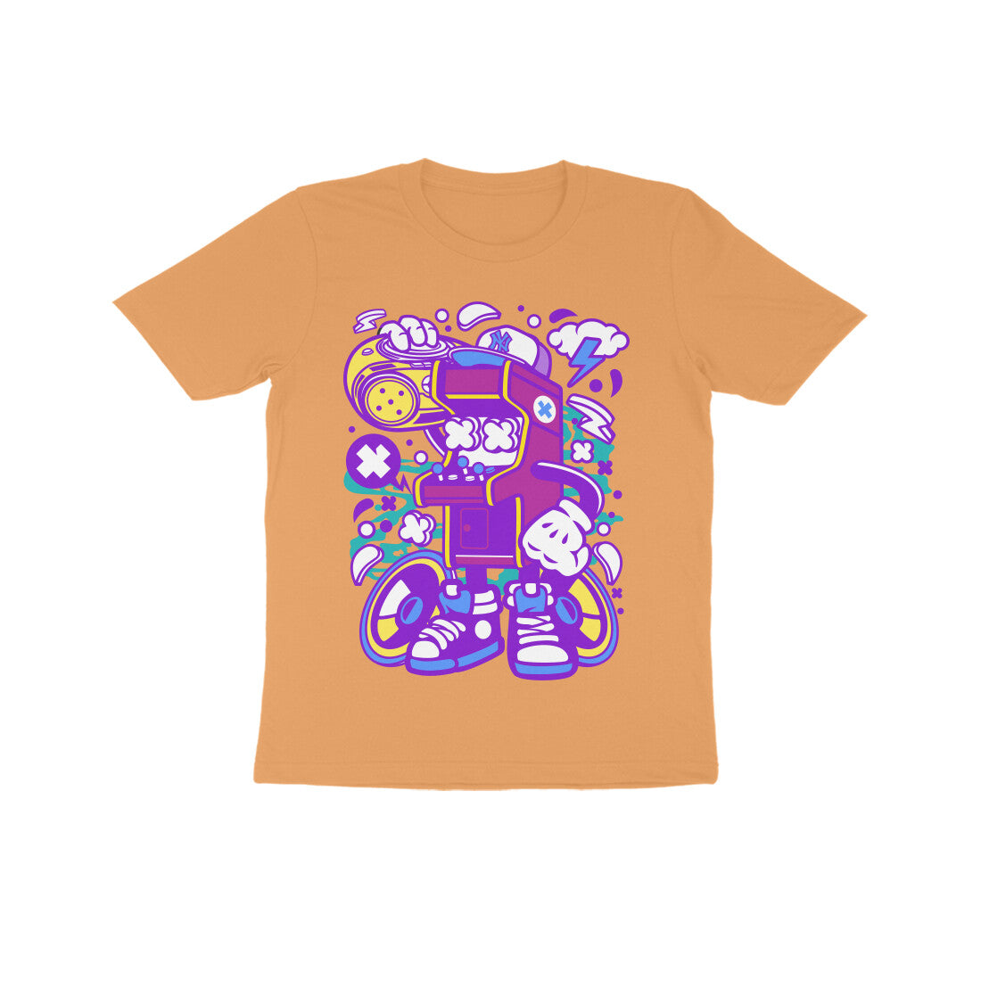Kids' Half Sleeve Round Neck Tshirt - Arcade Game Boombox - Pink puraidoprints