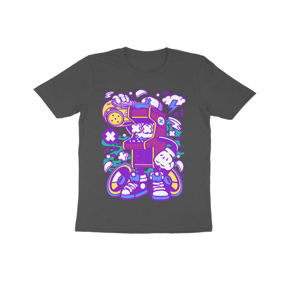 Kids' Half Sleeve Round Neck Tshirt - Arcade Game Boombox - Pink puraidoprints