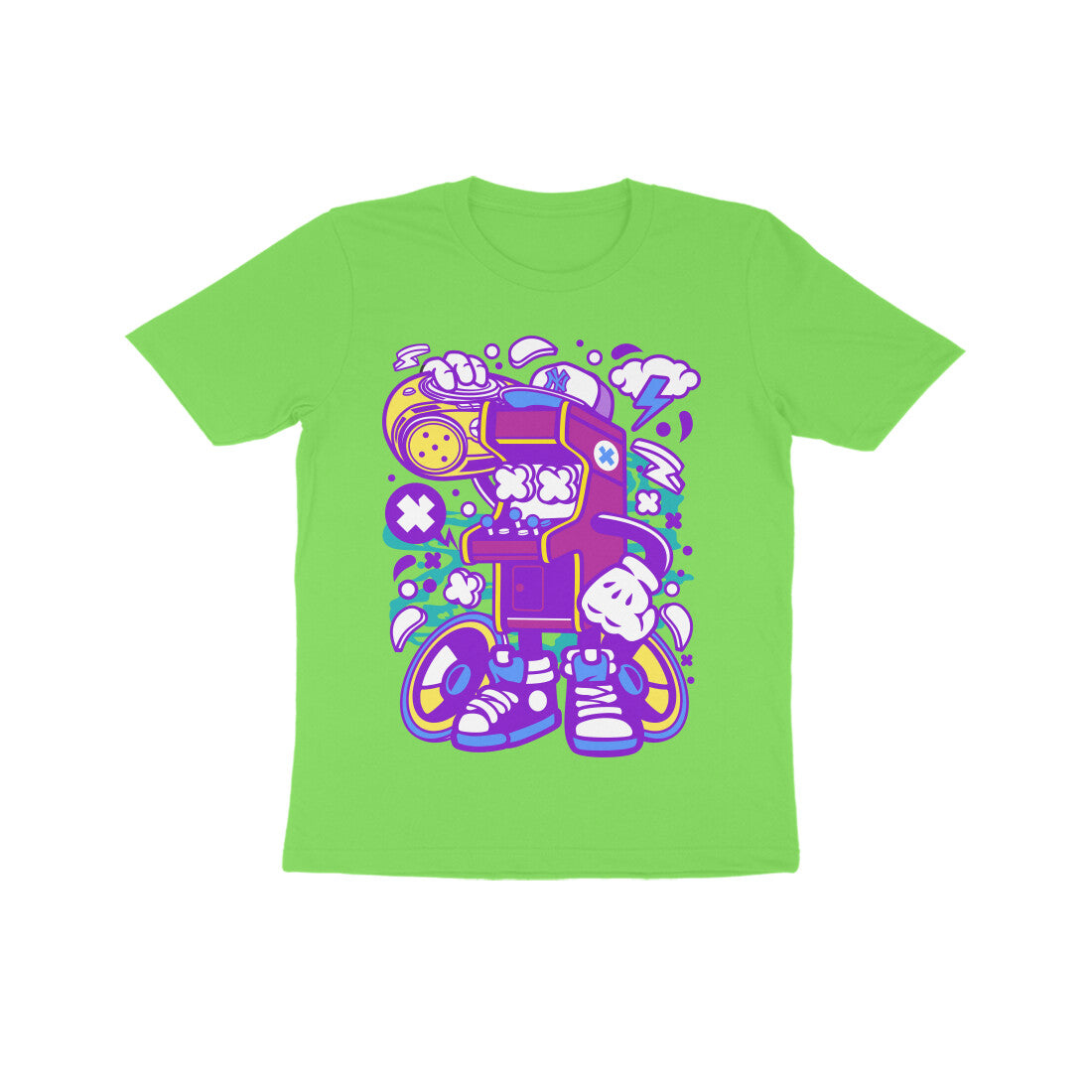 Kids' Half Sleeve Round Neck Tshirt - Arcade Game Boombox - Pink puraidoprints