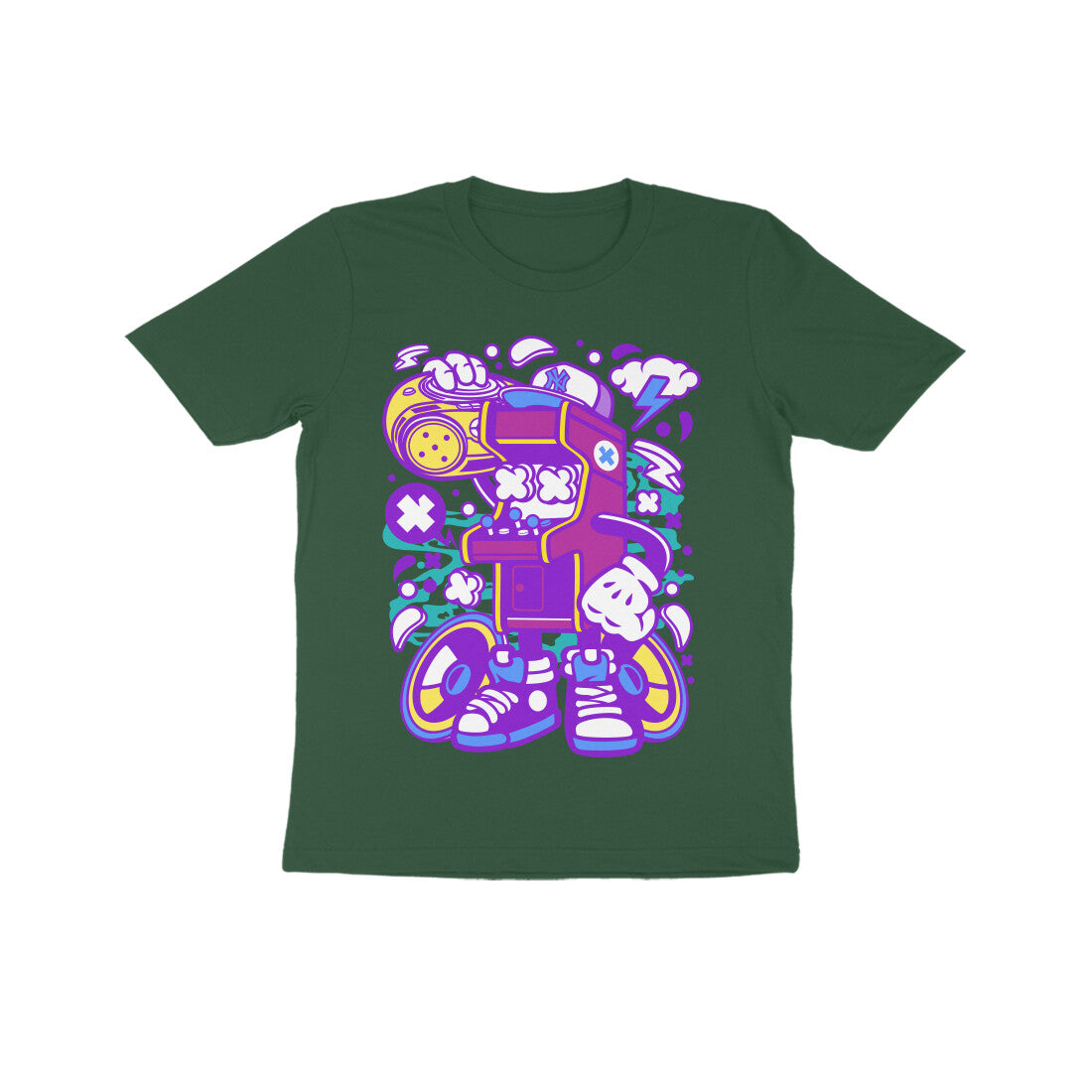 Kids' Half Sleeve Round Neck Tshirt - Arcade Game Boombox - Pink puraidoprints