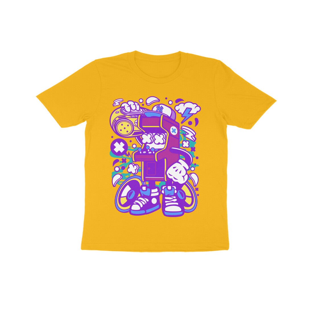 Kids' Half Sleeve Round Neck Tshirt - Arcade Game Boombox - Pink puraidoprints