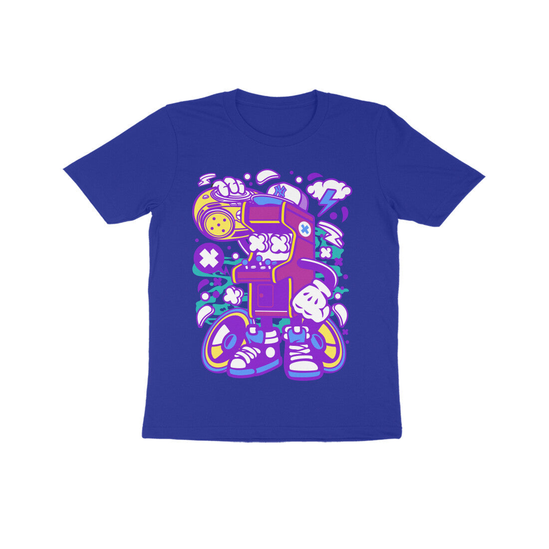 Kids' Half Sleeve Round Neck Tshirt - Arcade Game Boombox - Pink puraidoprints