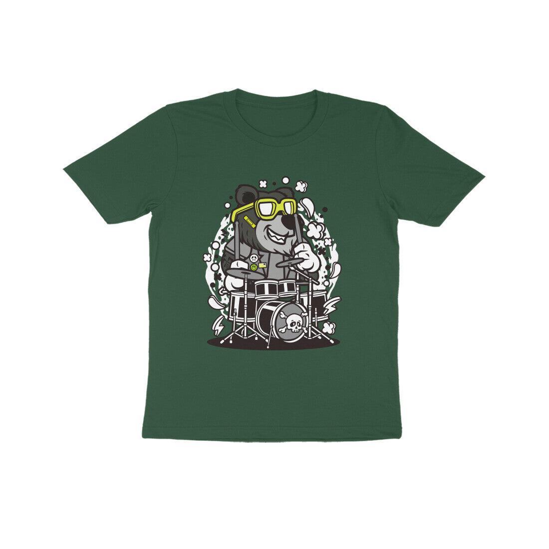 Kids' Half Sleeve Round Neck Tshirt β Black Bear Drummer puraidoprints