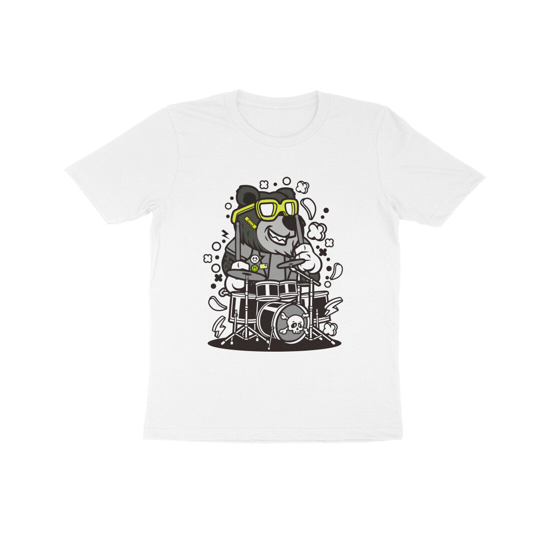 Kids' Half Sleeve Round Neck Tshirt β Black Bear Drummer puraidoprints