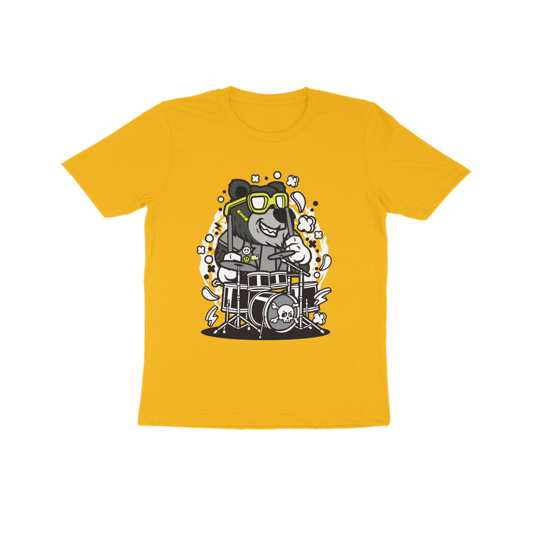 Kids' Half Sleeve Round Neck Tshirt β Black Bear Drummer puraidoprints