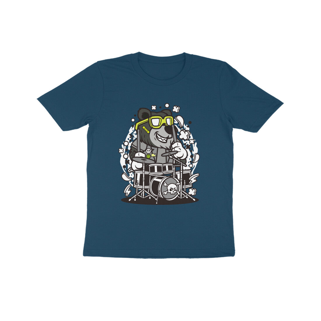 Kids' Half Sleeve Round Neck Tshirt β Black Bear Drummer puraidoprints