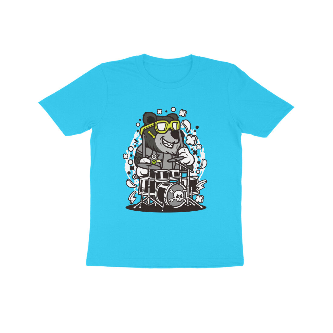 Kids' Half Sleeve Round Neck Tshirt β Black Bear Drummer puraidoprints