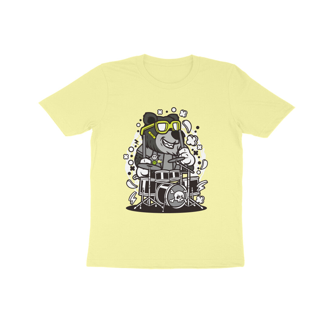 Kids' Half Sleeve Round Neck Tshirt β Black Bear Drummer puraidoprints