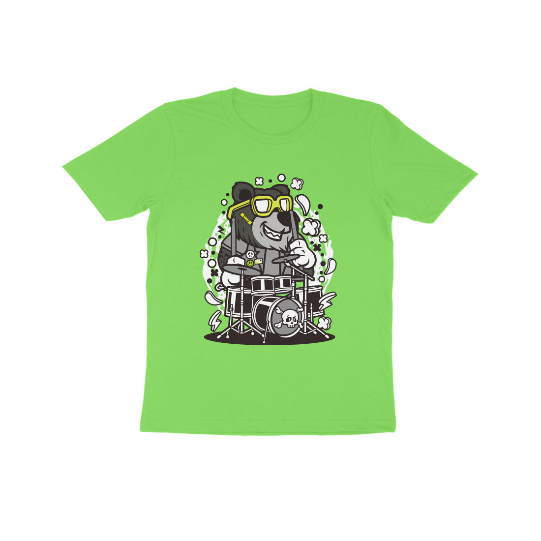 Kids' Half Sleeve Round Neck Tshirt β Black Bear Drummer puraidoprints