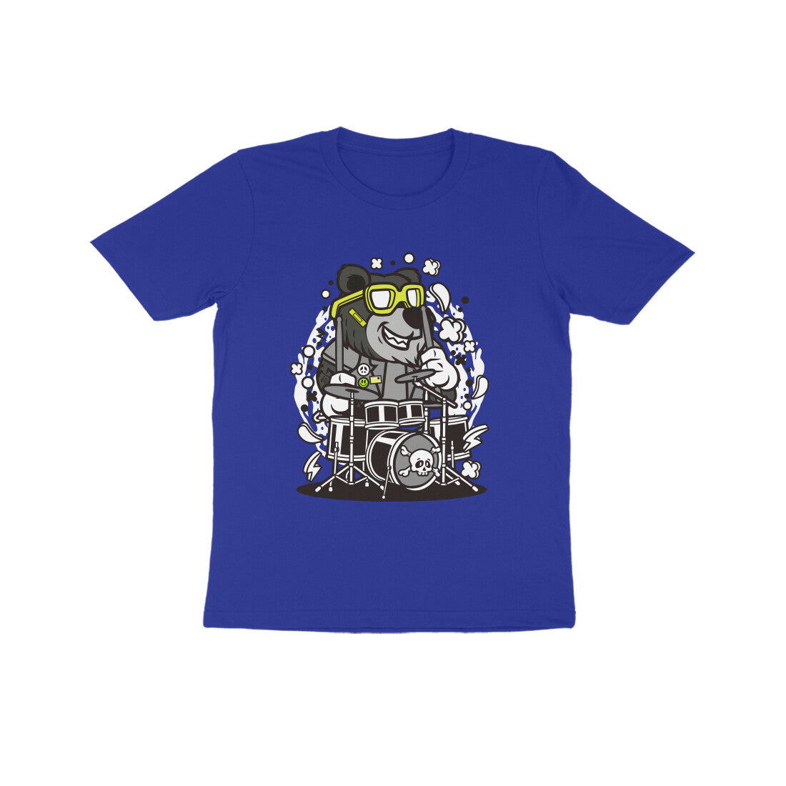 Kids' Half Sleeve Round Neck Tshirt β Black Bear Drummer puraidoprints