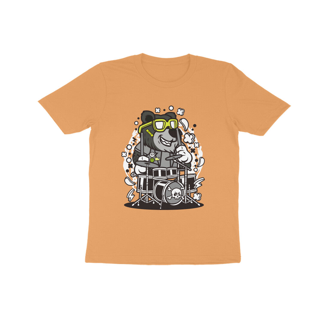 Kids' Half Sleeve Round Neck Tshirt β Black Bear Drummer puraidoprints