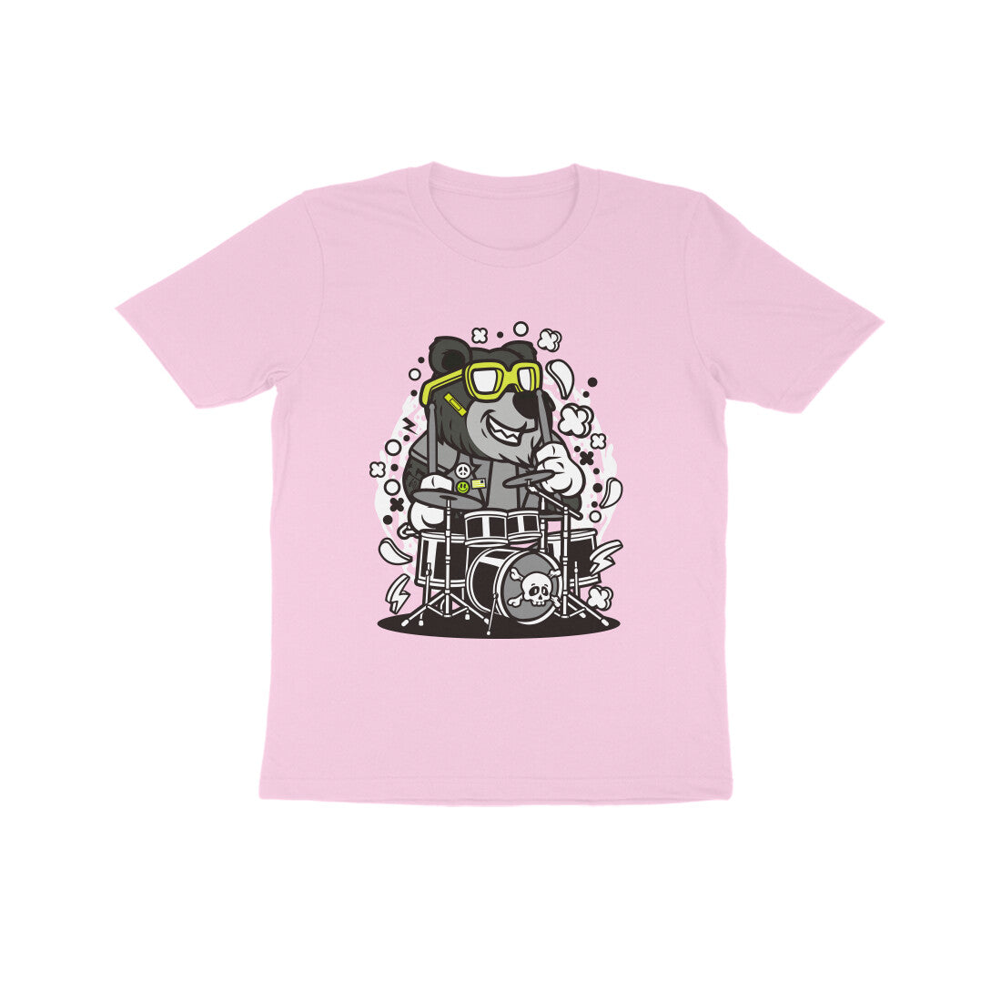 Kids' Half Sleeve Round Neck Tshirt β Black Bear Drummer puraidoprints