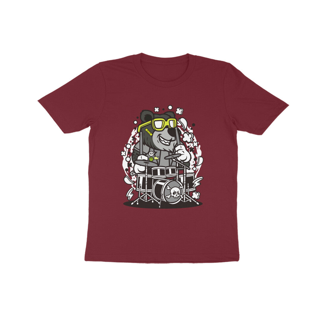 Kids' Half Sleeve Round Neck Tshirt β Black Bear Drummer puraidoprints