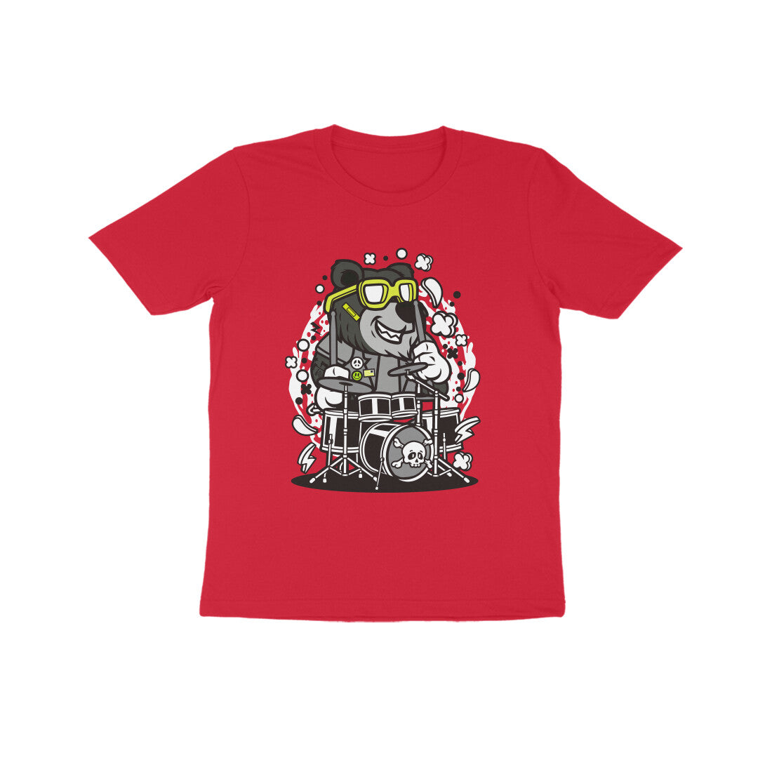 Kids' Half Sleeve Round Neck Tshirt β Black Bear Drummer puraidoprints